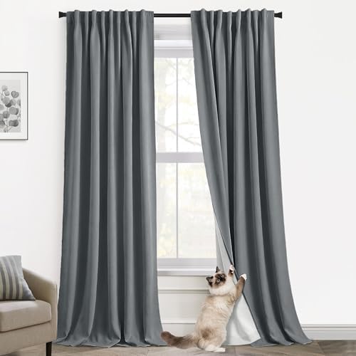 108 Inch Cream Blackout Curtains, 9FT Cat Proof Rod Pocket Back Tab