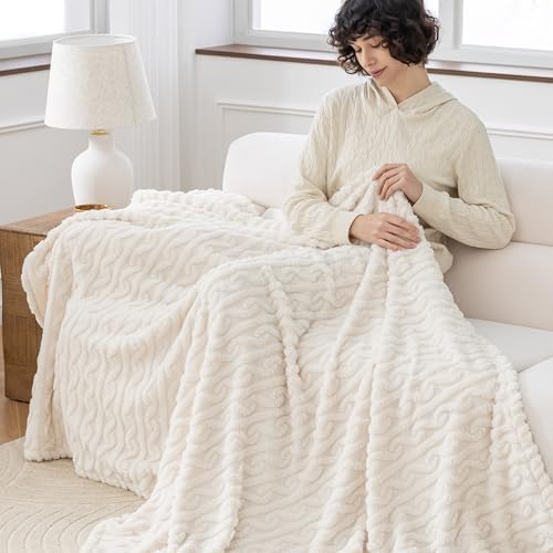 Jacquard Fluffy Fleece Throw - Ultra Soft & Warm Plush Blanket for