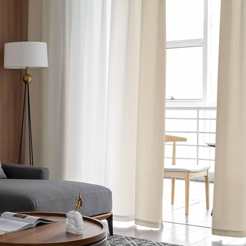Sheer Curtains 108 Inches Long 2 Panels Set for Living Room, Beige