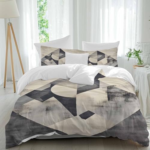 Duvet Cover Set Full Grey Color Block Abstract Geometric 3 Piece