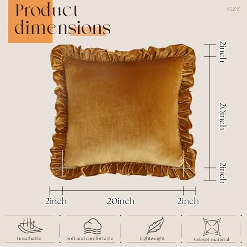 KKJIAF Gold Velvet Throw Pillow Covers 20 x 20 Inch Set of 2 for Sofa