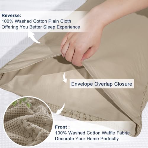 PHF 100% Cotton Waffle Pillow Shams King Size, 2 Pack 20" x 36" Soft