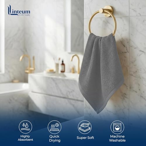 Linteum Zero Twist Washcloths 12x12, 100% Cotton – Grey, 24-Pack