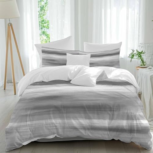3 Piece Grey Ombre Duvet Cover Set Queen Size, Microfiber
