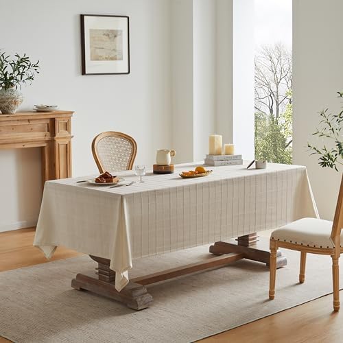 ZeeMart Linen Checked Square Table Cloth 60x60 Inch Neutral Beige