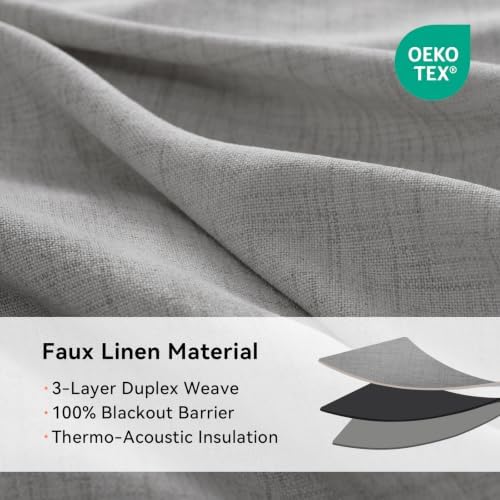 100% Blackout Shield Total Blackout Curtains Faux Linen Textured
