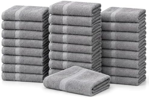24 Pack Gray Cotton Washcloths, 12 x 12 Inch, Absorbent, Quick Dry