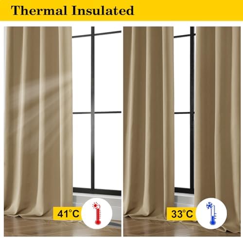Taupe Blackout Curtains 84 Inch Length 2 Panels Set, Soft Solid
