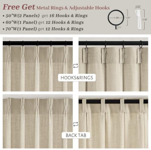 Extra Long 108 Inch Pinch Pleated Heavy Linen Sheer Warm Beige