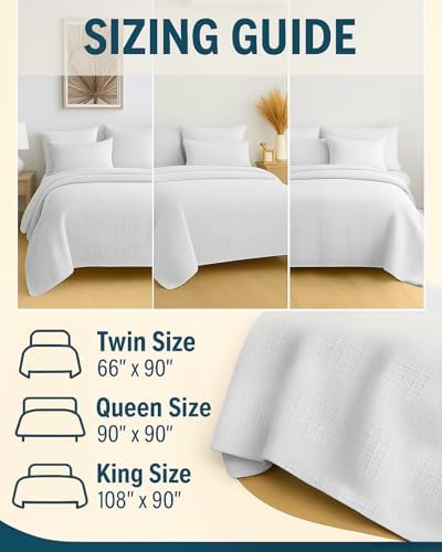 JMR 100% Cotton Waffle Blanket King Size - Lightweight Waffle Weave