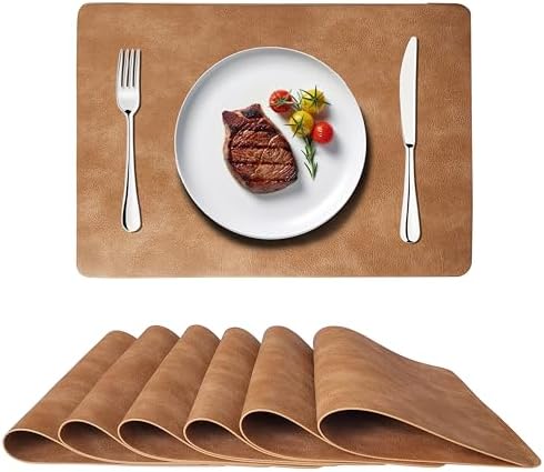 Cowhide Pattern PU Leather Placemats Set of 6 Heat Resistant Kitchen