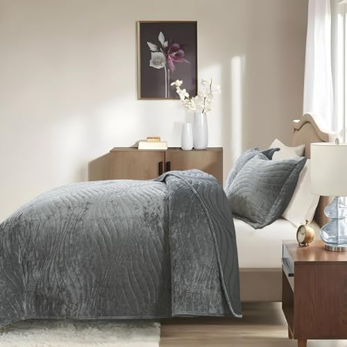 Travan Luxury Velvet Quilt Set King Size, Ultra Soft Velvet Bedding