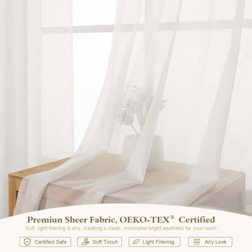 OWENIE Ivory Sheer Curtains 72 Inches Long for Living Room 2 Panels
