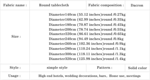 Round Solid Color 90 Inch Polyester Linen Tablecloth for Hotels