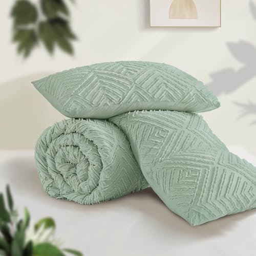 Andency Sage Green California King Comforter Set, 3 Pieces Bedding Set