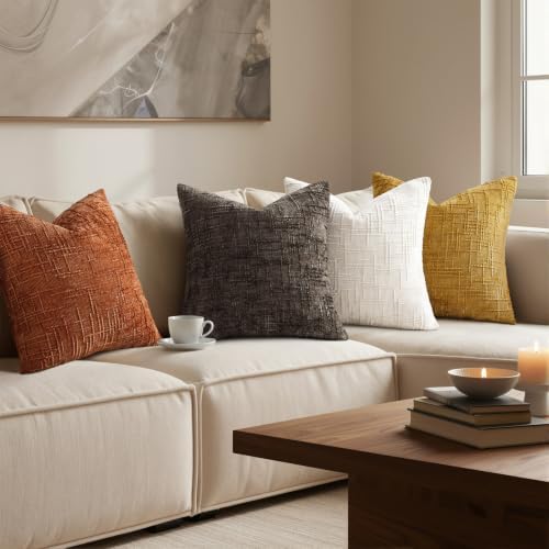 Pallene Mustard Yellow Textured Chenille Throw Pillow Covers 20x20 Set