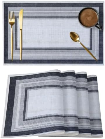Cotton Linen Placemats for Dining Table Set of 8 Nested Square Art