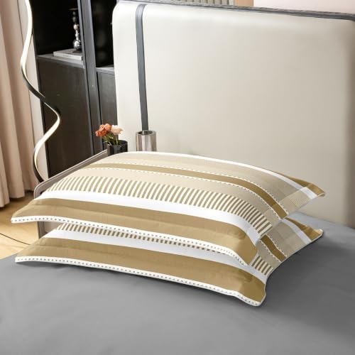 Erosebridal Khaki Striped 100% Cotton Duvet Cover King | Neutral
