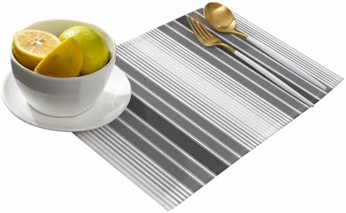 Abstract Grey Gradient Stripe Placemats Set of 4 Washable Table Mats