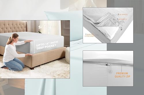 Zip On Fitted Sheet 2 Zip Sheets +1 Base 16" in Cotton Twin XL Taupe