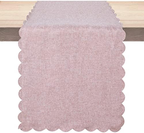 Pink Cotton Table Runner 13 x 90 in Long Farmhouse Scallop Style