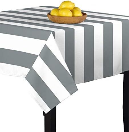 Fabric Textile Products Cabana Stripe Square Tablecloth | Classic Gray