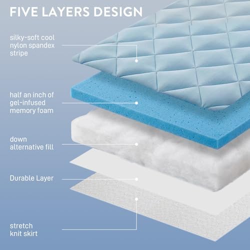 SureFit Cooling Mattress Topper Queen,Gel-Infused Memory Foam Mattress