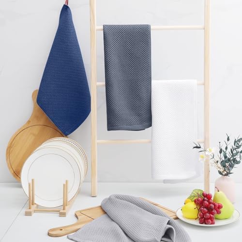 Homaxy 100% Cotton Waffle Weave Kitchen Towels, 5-Pack, Light Gray