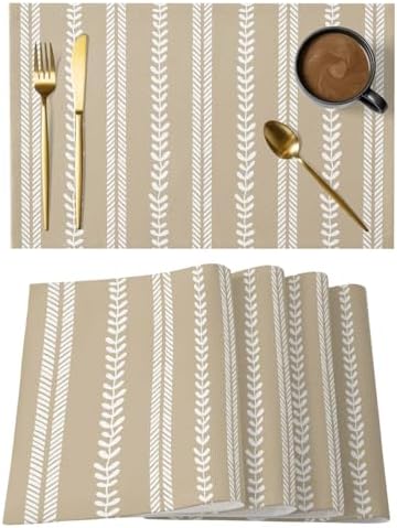 Round Placemats Set of 8 Neutral Sandy Place Mats Minimalist White
