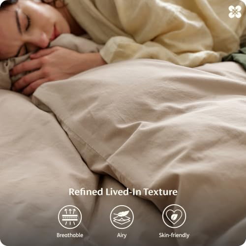 Bedsure PureWoven 100% Washed Cotton Duvet Cover Only, King, Frosted