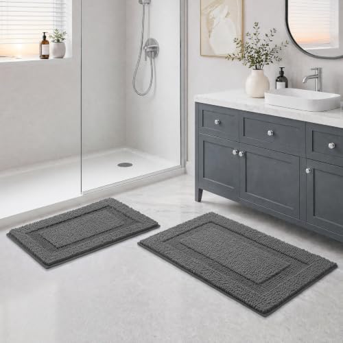 HOMEIDEAS Grey Bathroom Rugs Sets 2 Piece 17" x 24" + 20" x 32"