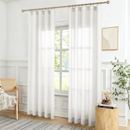 2 Panels Semi Sheer Linen Back Tab Curtains for Living Room, 40"W x