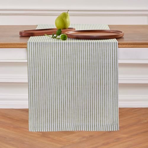 Solino Home 100% Linen Table Runner, 14 x 144 in, Avocado and White