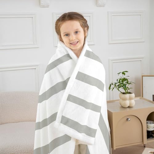 Minimalist Gray and White Stripe Fleece Blanket Twin 60x80 Inch