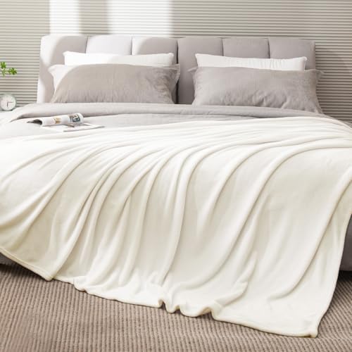 BEDELITE Fleece Blanket Soft Plush King Size Bed Blanket Cream