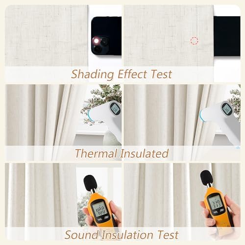 Guken 100% Blackout Linen Curtains 63 Inch Long for Bedroom 2 Panels