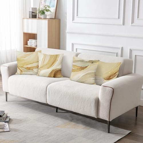 Bonhause Brown Gold Marble Texture Throw Pillow Covers 20x20 Inch Set