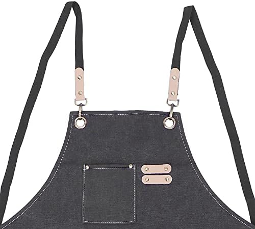 Cotton Canvas Apron, Adjustable Cross Back Cooking Apron with Pockets