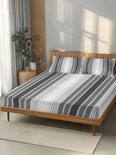 Gray Vertical Stripes Twin XL Fitted Sheet Set, Retro Simple Neutral