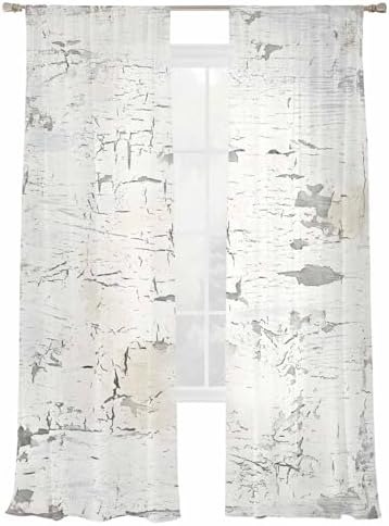 Sheer Curtains 108 Inches Long, Grey Beige Vintage Light Filtering
