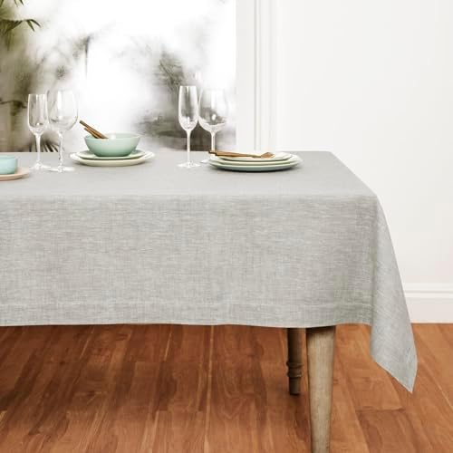 Solino Home 100% Pure Linen Tablecloth Oyster Grey Rectangular, 60 x