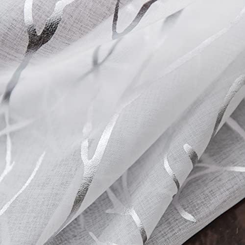 Kotile White Sheer Curtains with Silver Tree Branch 52x63 Inch, 2
