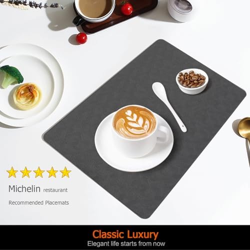 Gray Plastic Vinyl Placemats Set of 12, Waterproof Heat Resistant