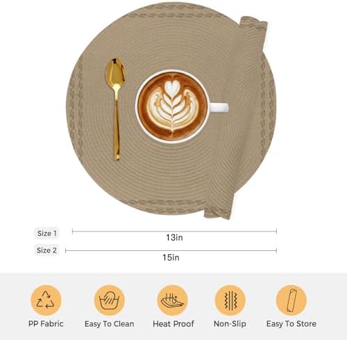 Minimalist Tan Round Braided Placemats Set of Set of 8 Heat Resistance
