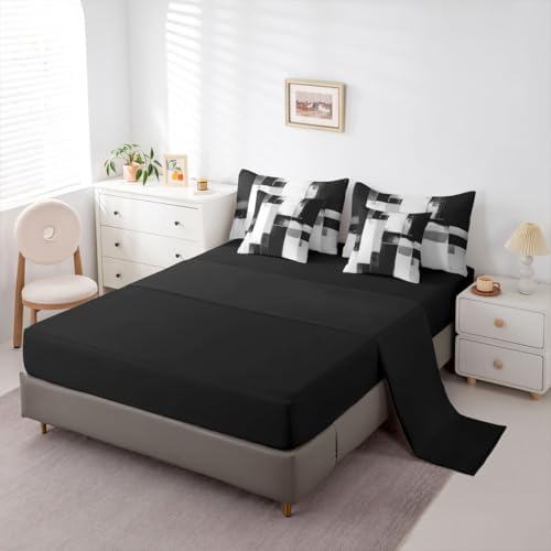 Feelyou Abstarct Comforter Set Twin Size 7 Pieces Black Gray Bedding