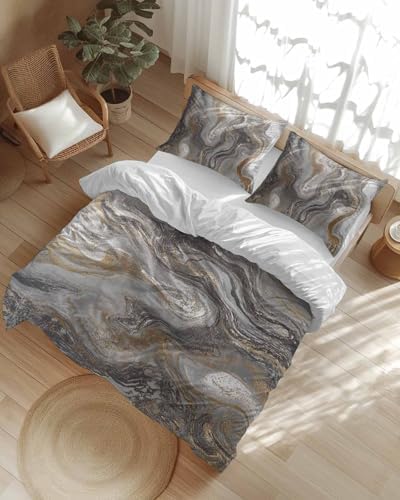 LooPoP Duvet Cover Set Queen Size Grey Marble Comforter Sets 3 Pieces