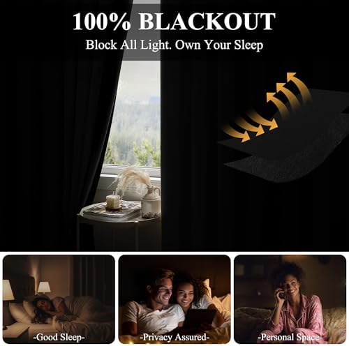 RYB HOME Total Blackout Curtain with 120 inches Wide for Bedroom