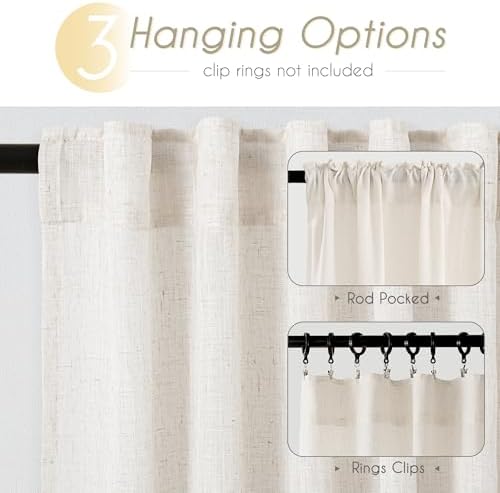 2 Panels Set Cream Linen Curtains 108 inches Long For Living Room