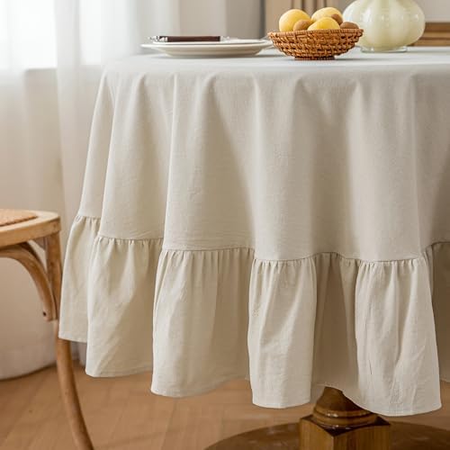 Solid Off-White Ruffled Tablecloth Fall Washed Cotton Table Cloth