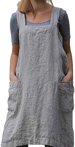 TBA Cotton Linen Apron Cross Back Apron for Women with Big Pockets